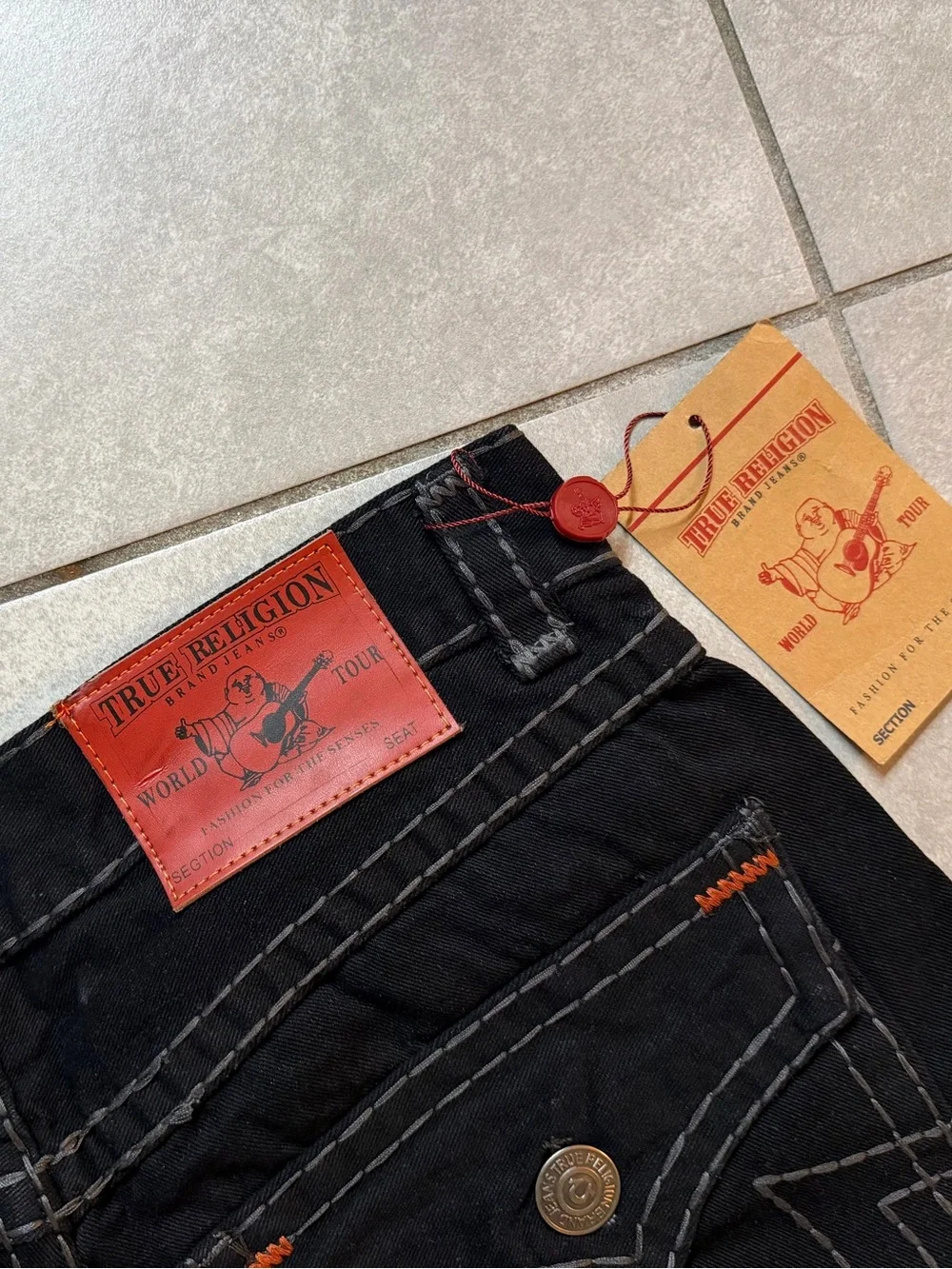 Men’s True Religion Billy Big T Dk Blk Flap Pockets 36x34 Bold Topstitching NWT